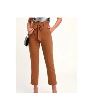 Lulus High Rise Orange Camel Brown Trousers Tie‎ Waist Size M